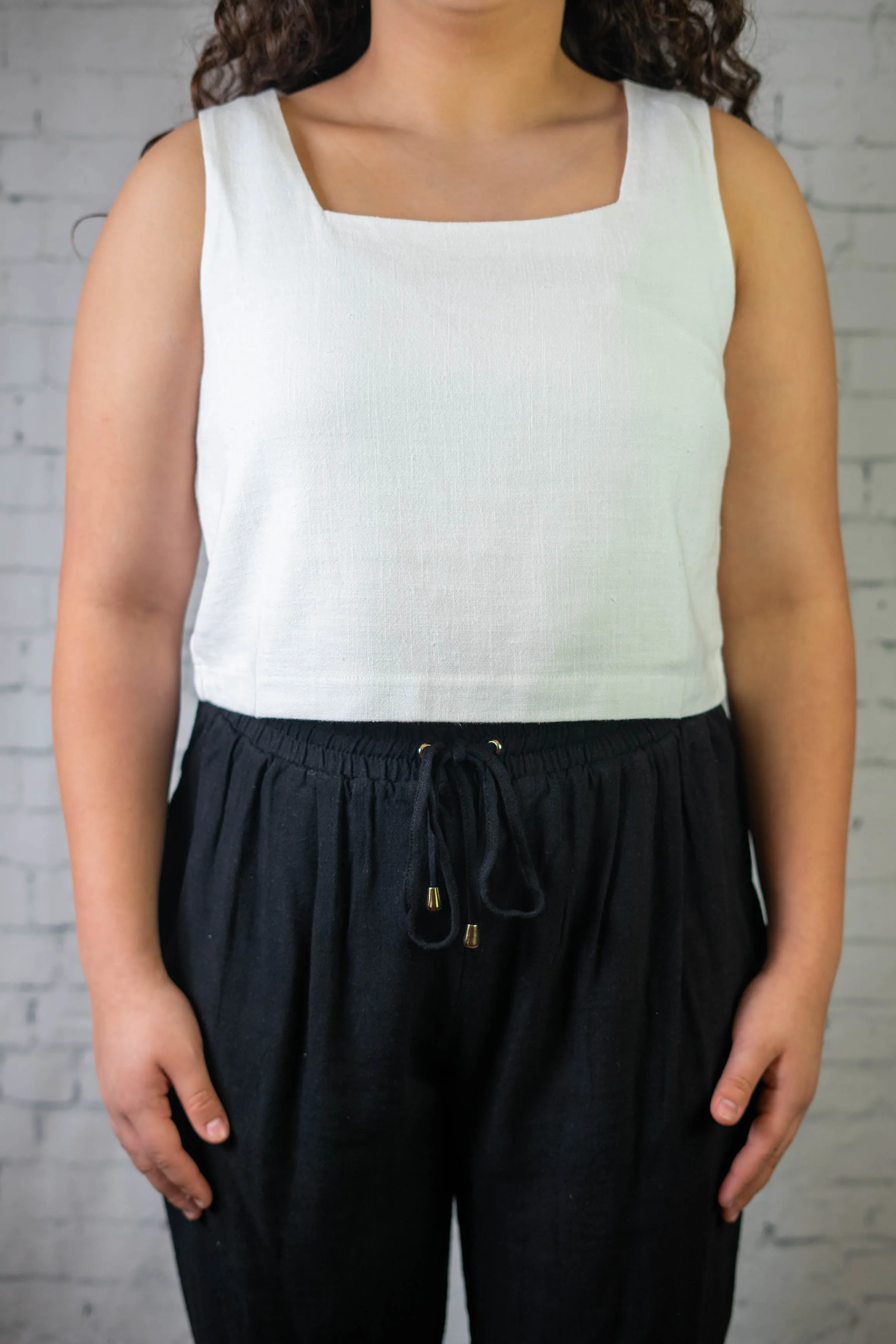 White Linen Crop Top