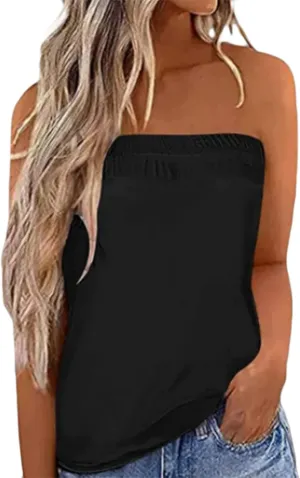 Women's Tube Tops Striped Backless Strapless Top Sleeveless American Flag Smocked Strapless Bandeau Tanks Top Shirt