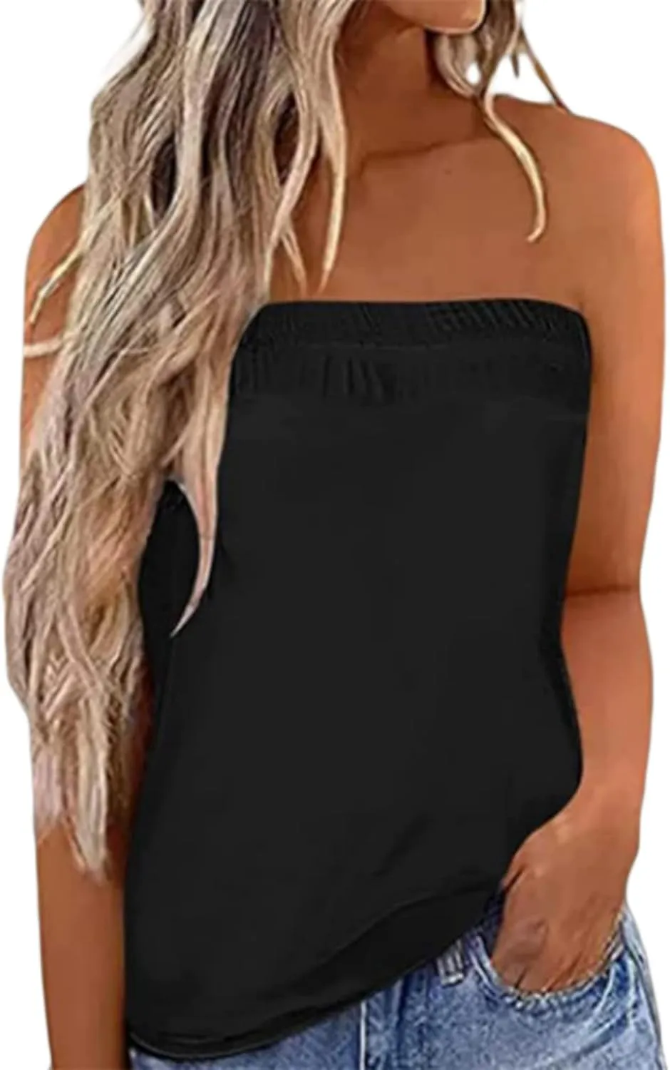 Women's Tube Tops Striped Backless Strapless Top Sleeveless American Flag Smocked Strapless Bandeau Tanks Top Shirt