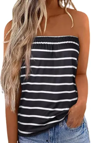 Women's Tube Tops Striped Backless Strapless Top Sleeveless American Flag Smocked Strapless Bandeau Tanks Top Shirt
