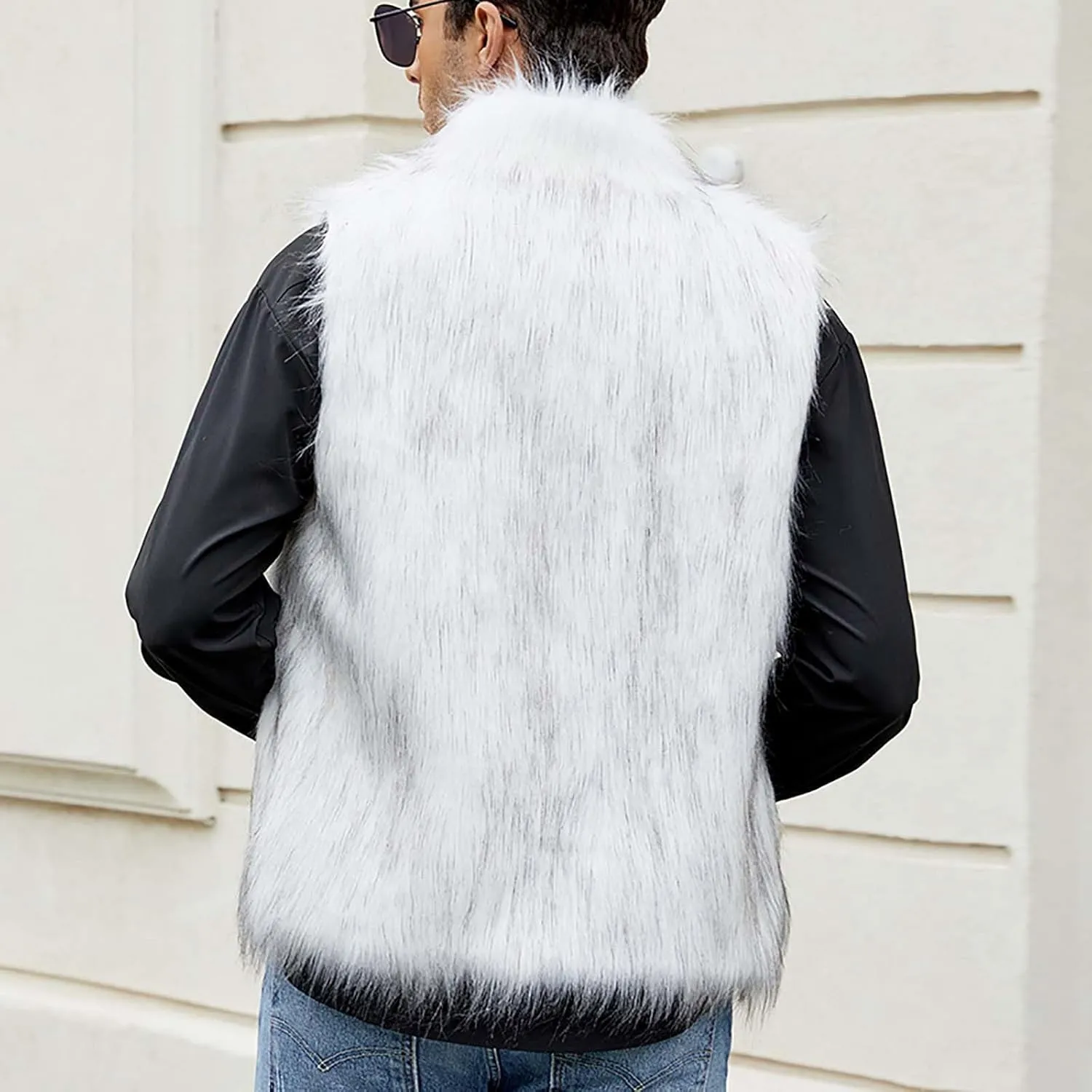 yardsong Faux Fur Vest Men Luxury Faux Fur Hoodie Gilet Coats Fashion Open Front Lapel Collar Fluffy Sleeveless Jackets